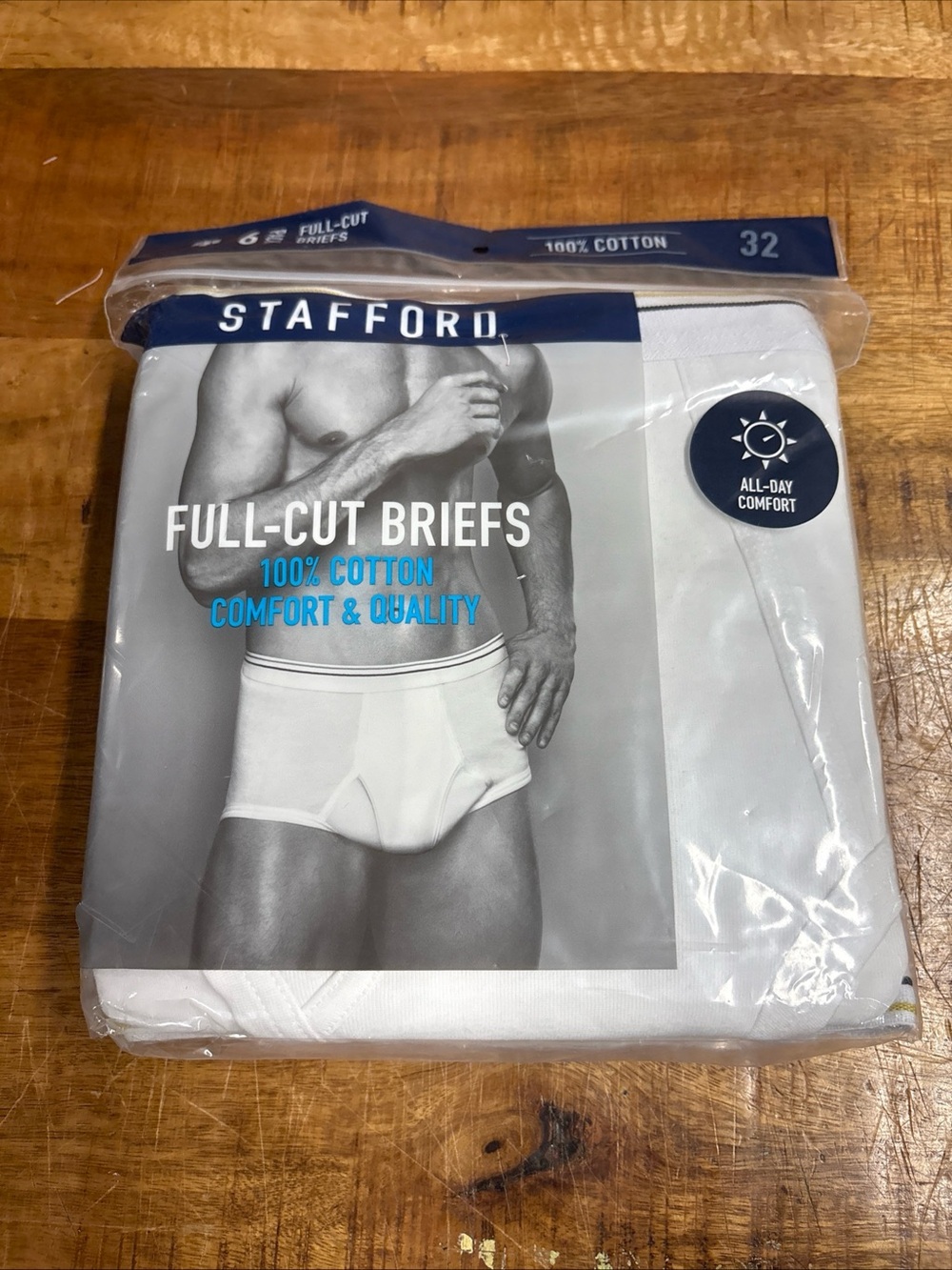 Stafford Full-Cut Briefs 6-Pack Cotton Jersey Tagless Preshrunk White 32